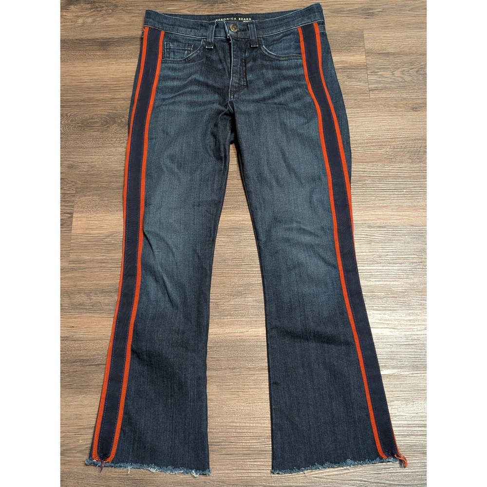 Veronica Beard Jeans Midnight Side‎ Stripe Flare Raw Hem Denim Size 24/00